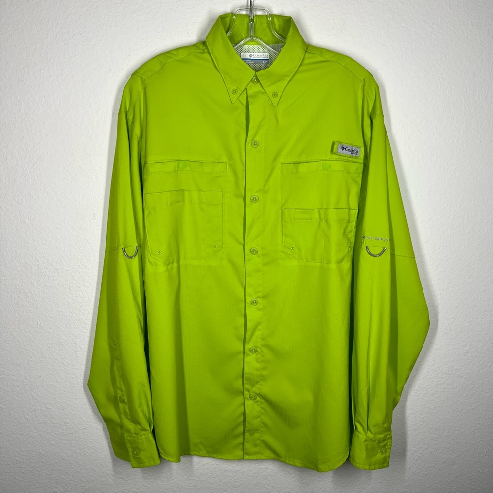 Men’s Columbia Small PFG Shirt Long Sleeve Bright Green Omni Shade